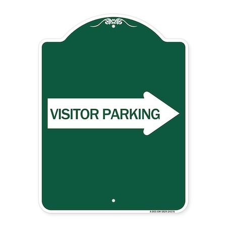 Signmission Visitor Parking W/ Right Arrow, Green & White Aluminum Architectural Sign, 18" x 24", GW-1824-24376 A-DES-GW-1824-24376
